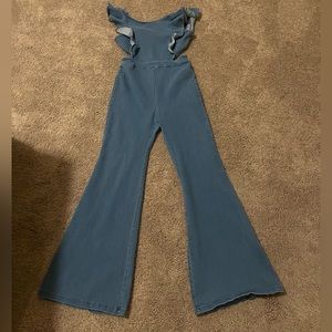 Blue jean flare jumpsuit